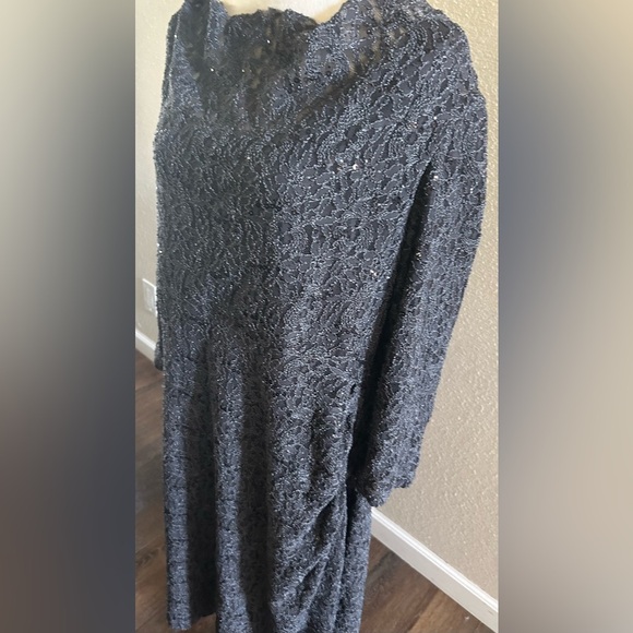 Lauren by Ralph Lauren Black cowl neck  Sequin and Floral Lace Dress size 22W - Picture 5 of 6